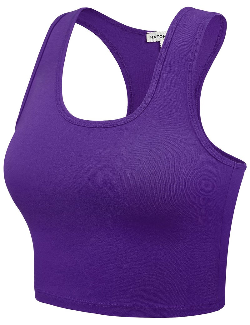 HATOPANTS Women Sleeveless Racerback Crop Camisole Tank Tops Cotton Basic Shirts Purple M - Image 3